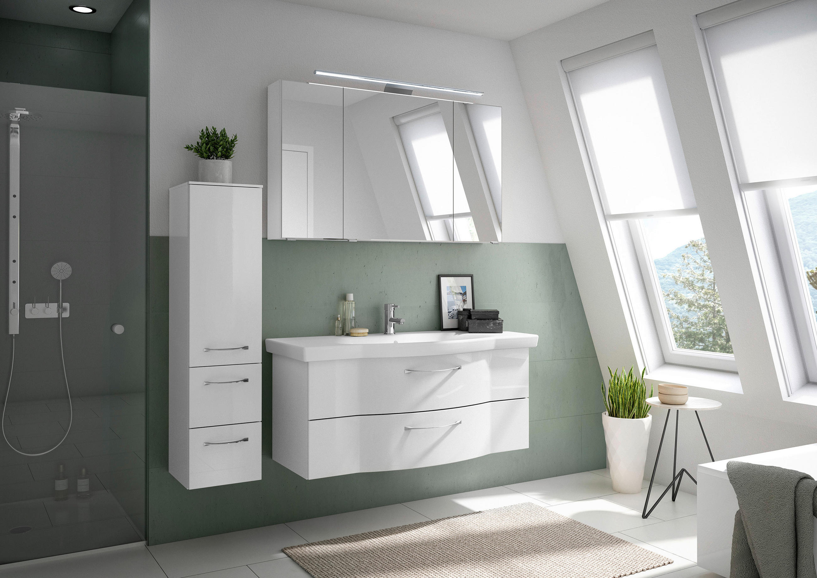 BADEZIMMER 4-teilig in 152 cm - Chromfarben/Weiß Hochglanz, KONVENTIONELL, Glas/Keramik (152cm) - Pelipal