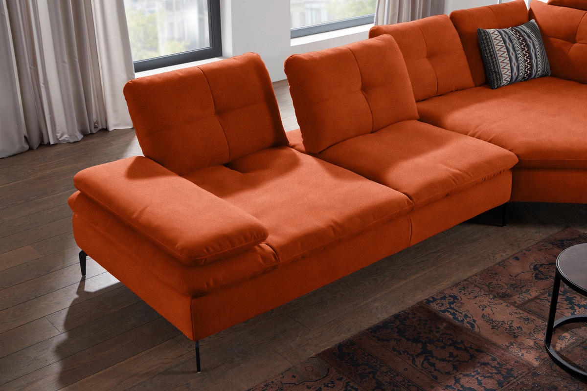 ECKSOFA in Flachgewebe Terracotta  - Terracotta/Schwarz, Design, Textil/Metall (344/157cm) - Chilliano