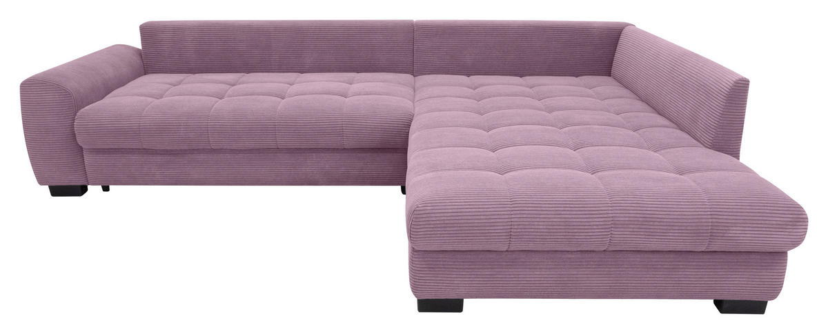 ECKSOFA Lila Cord Rückenkissen, Armlehnenkissen, Bettkasten, Schlaffunktion, Rücken echt, Liegefläche im Originalstoff  - Lila/Schwarz, KONVENTIONELL, Kunststoff/Textil (304/212cm) - Carryhome