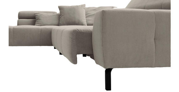 ECKSOFA Sandfarben Feincord Rücken echt, Kopfteilverstellung, Sitzvorzug  - Sandfarben/Schwarz, KONVENTIONELL, Textil/Metall (219/311cm) - Hom`in