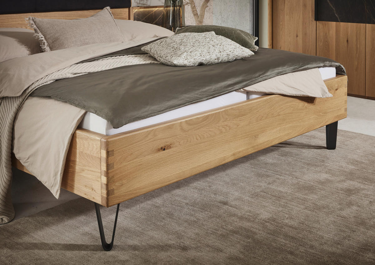 BETTANLAGE - Wildeiche/Schwarz, Design, Holz/Textil (180/200cm) - Valnatura