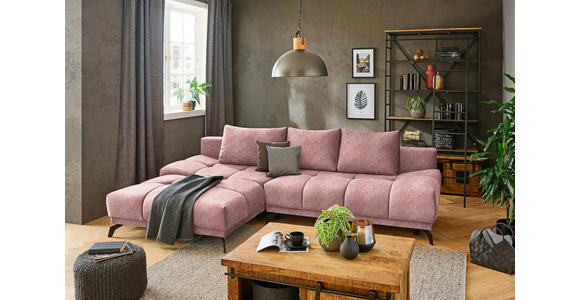 ECKSOFA in Chenille Altrosa  - Schwarz/Altrosa, MODERN, Textil/Metall (182/290cm) - Hom`in