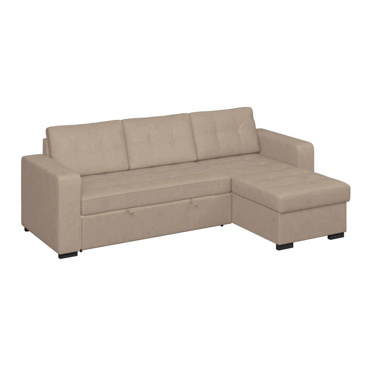ECKSOFA TURIN Beige Mikrofaser, Struktur Rückenkissen, Bettkasten  - Beige/Schwarz, Trend, Textil/Metall (239/160cm) - MID.YOU