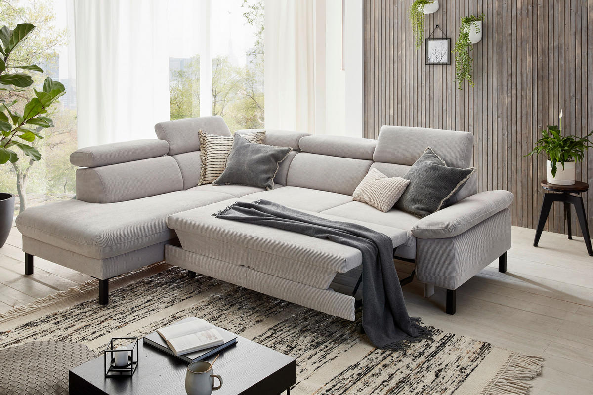 CANAPÉ D'ANGLE in Cord Grau  - Schwarz/Grau, Design, Holzwerkstoff/Textil (217/272cm) - Pure Home Comfort
