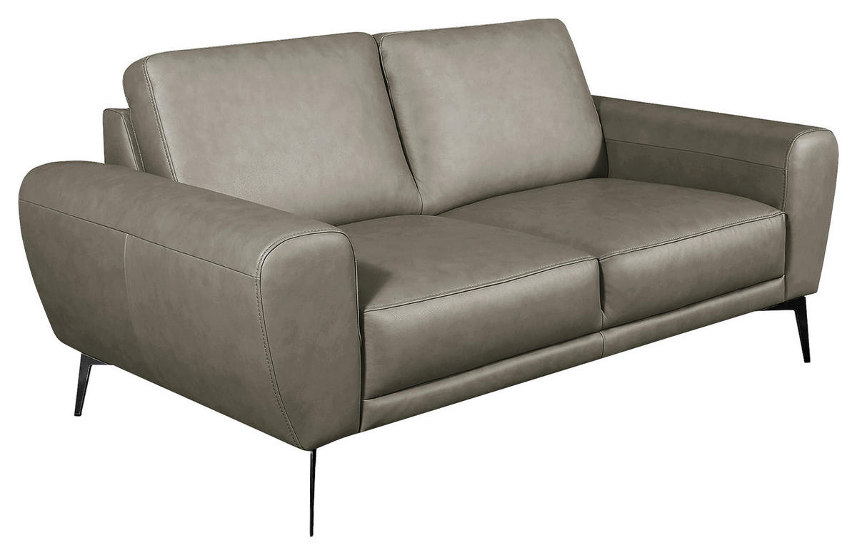 2-SITZER-SOFA in Echtleder Grau  - Schwarz/Grau, Design, Leder/Metall (177/85/92cm) - Livetastic
