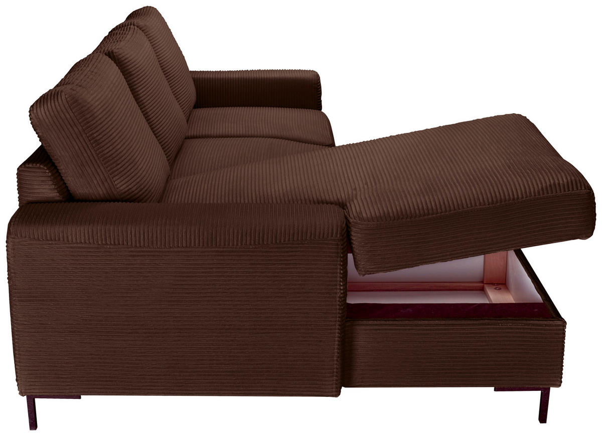 ECKSOFA Dunkelbraun Cord  - Dunkelbraun/Schwarz, KONVENTIONELL, Textil/Metall (150/240cm) - Carryhome