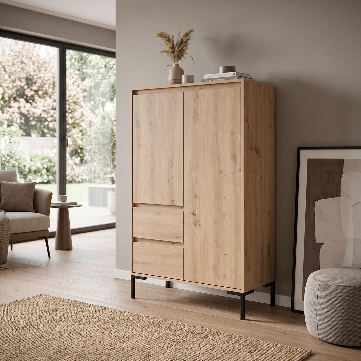 HIGHBOARD Korsika 81/139/40 cm 2 Schublade(n)  - Schwarz/Eiche Artisan, Design, Holzwerkstoff/Metall (81/139/40cm) - MID.YOU