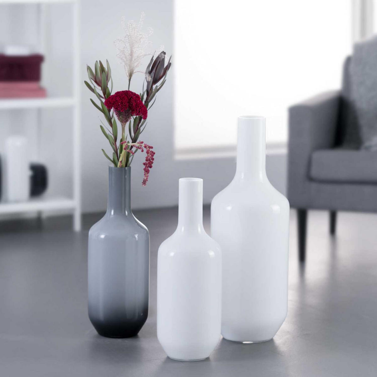 VÁZA, sklo, 64 cm - bílá, Basics, sklo (64cm) - Leonardo