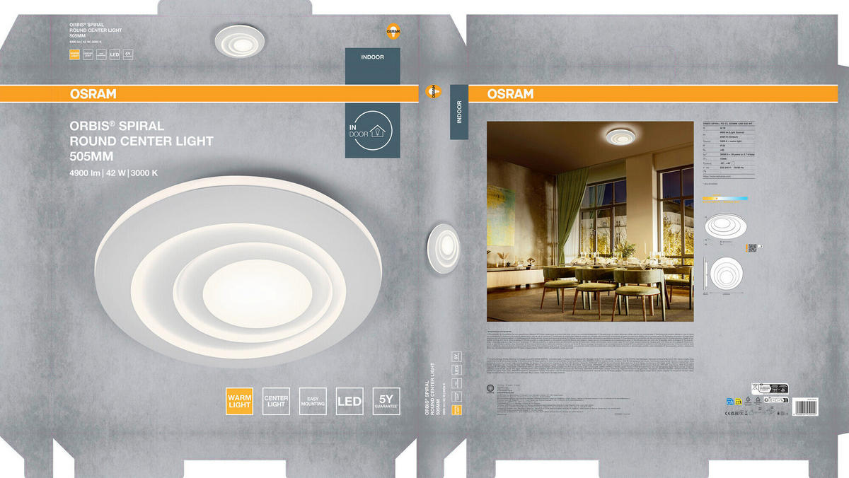 LED-DECKENLEUCHTE Orbis Spiral Round 50,5/6 cm   - Weiß, Design, Kunststoff/Metall (50,5/6cm) - Osram