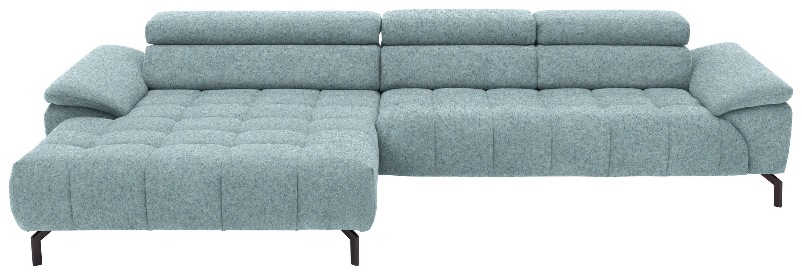 ECKSOFA in Chenille Hellblau  - Schwarz/Hellblau, Design, Textil/Metall (190/329cm) - Beldomo Style