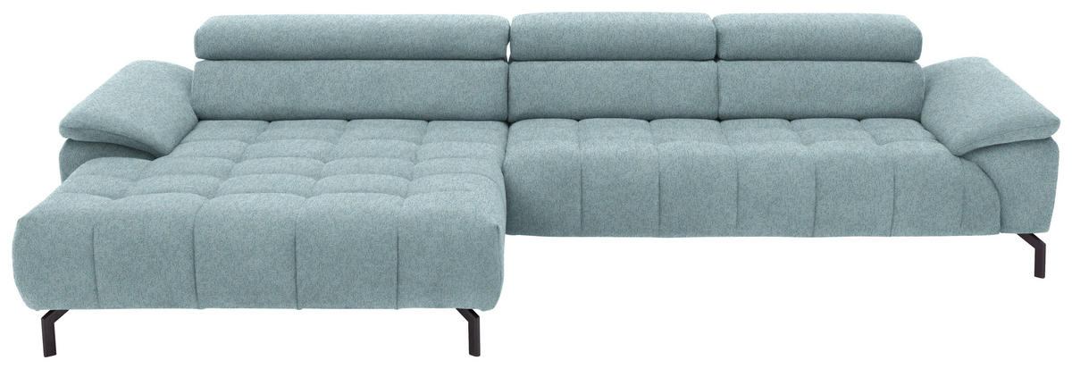 ECKSOFA in Chenille Hellblau  - Schwarz/Hellblau, Design, Textil/Metall (190/329cm) - Beldomo Style