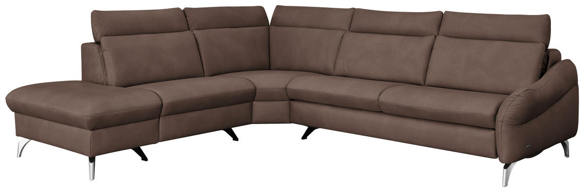 ECKSOFA in Echtleder Dunkelbraun  - Edelstahlfarben/Dunkelbraun, Konventionell, Leder/Metall (242/296cm) - Himolla Komfortklass