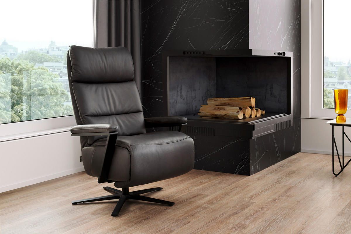FERNSEHSESSEL  mit Relaxfunktion Echtleder Anthrazit  - Anthrazit/Schwarz, Design, Leder/Metall (74/111/85cm) - Schöner Wohnen