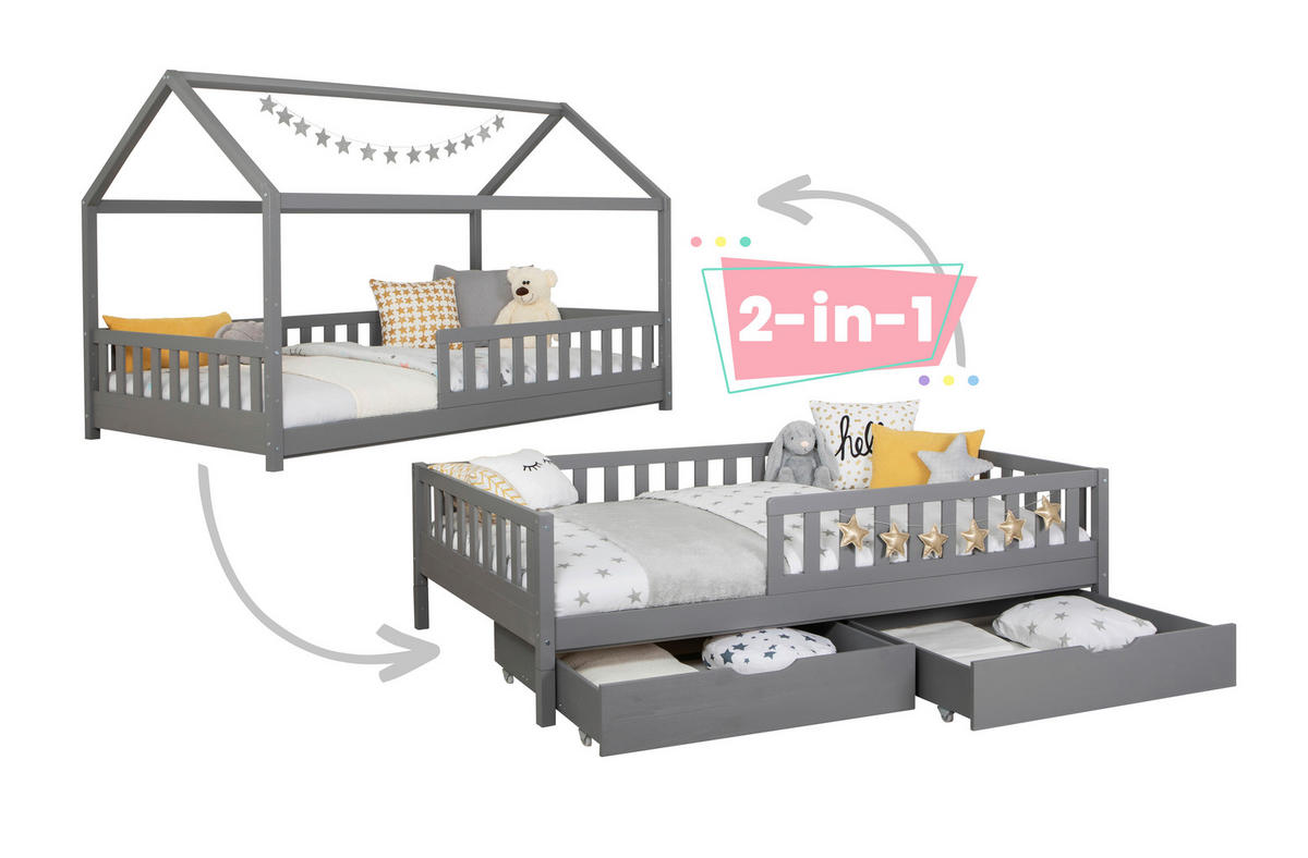 STAURAUMBETT 140/200 cm  in Hellgrau  - Hellgrau/Naturfarben, MODERN, Holz (140/200cm) - MID.YOU