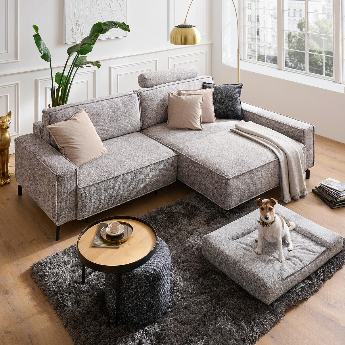 ECKSOFA in Mikrofaser Naturfarben  - Schwarz/Naturfarben, Design, Textil (246/164cm) - Sedda