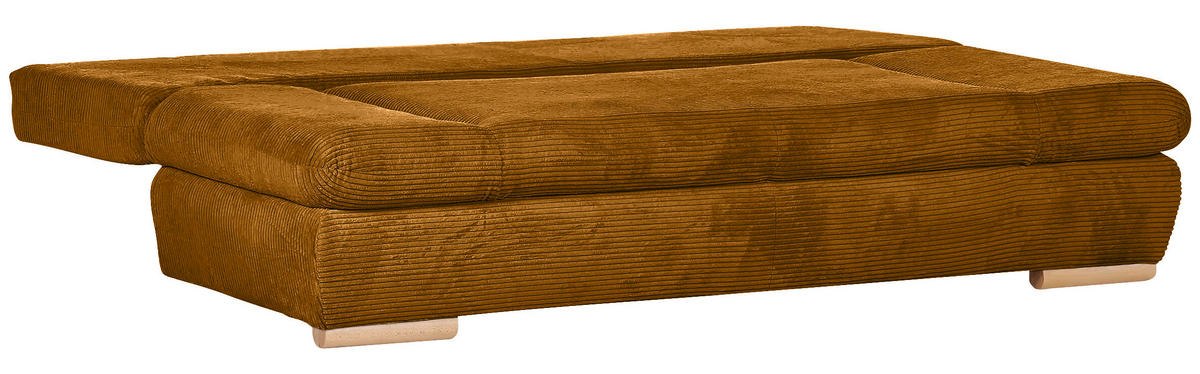 SCHLAFSOFA  mit Rücken echt, Liegefunktion Cord Currygelb  - Currygelb/Naturfarben, KONVENTIONELL, Holz/Textil (200/75/92cm) - home24