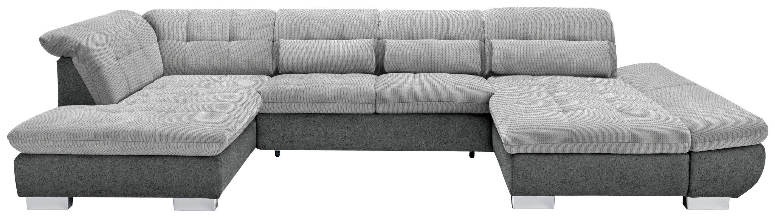 WOHNLANDSCHAFT in Mikrofaser Hellgrau  - Chromfarben/Hellgrau, Design, Kunststoff/Textil (211/350/204cm) - Xora