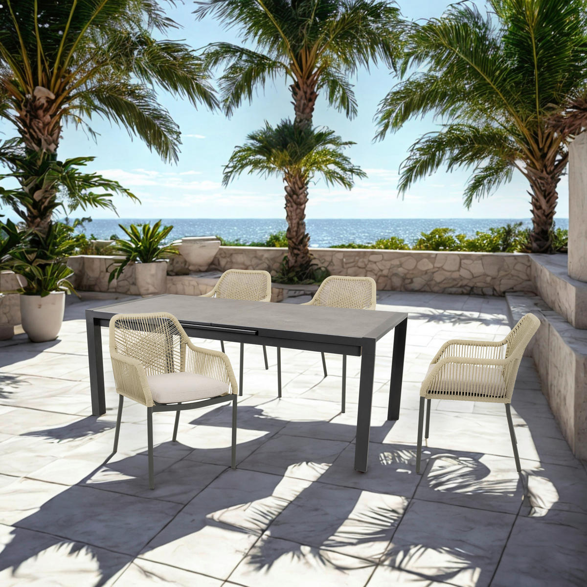 GARTENTISCH 200-260/96/76 cm Metall, Kunststoff  - Schieferfarben/Anthrazit, MODERN, Kunststoff/Metall (200-260/96/76cm) - Ambia Garden
