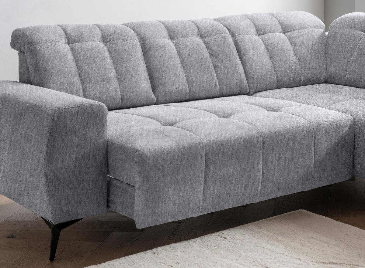ECKSOFA in Mikrofaser Hellgrau  - Hellgrau/Schwarz, Modern, Textil/Metall (261/200cm) - Livetastic