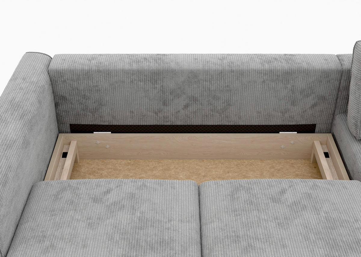 ECKSCHLAFSOFA Cord Grau  - Buchefarben/Grau, Modern, Holz/Textil (232/161cm) - Trendmanufaktur