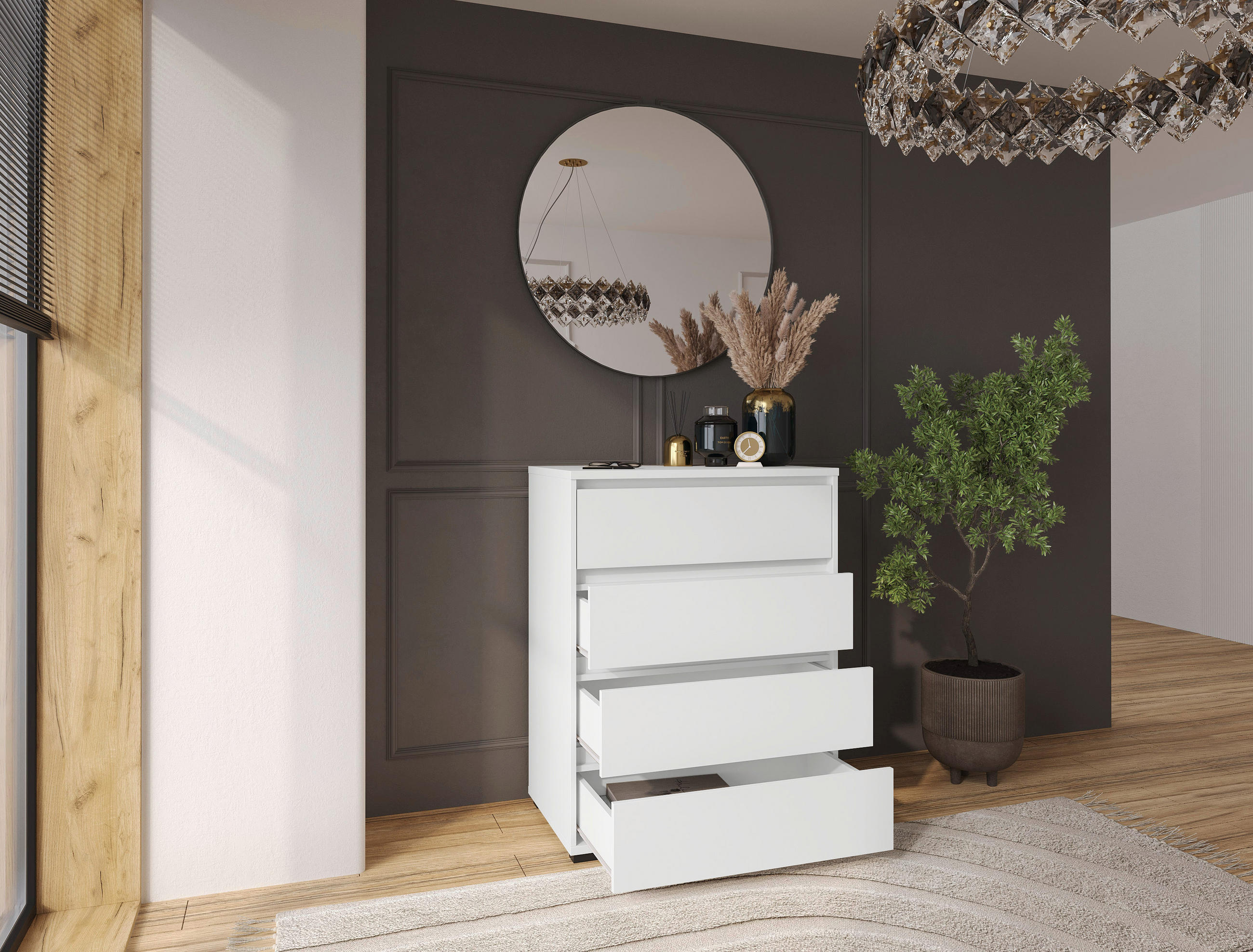 KOMODA, biela, 80/103/48 cm - biela/strieborná, Design, kompozitné drevo/plast (80/103/48cm) - Carryhome
