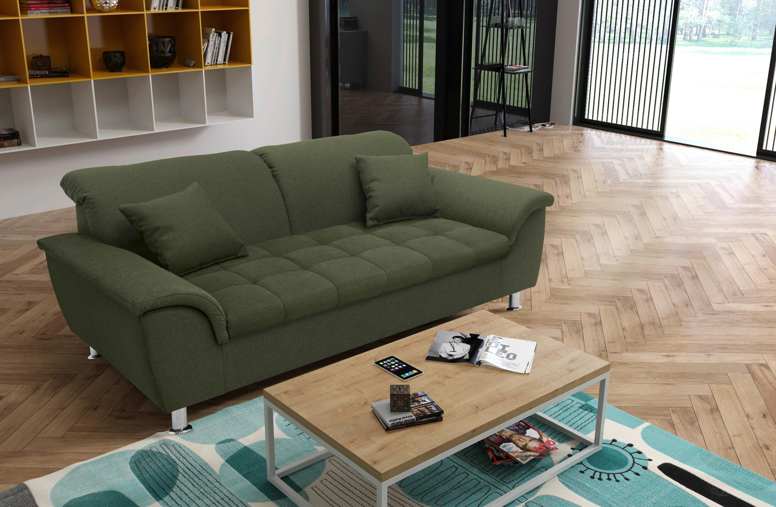 2,5-Sitzer mit Funktion Webstoff Grün  - Chromfarben/Grün, KONVENTIONELL, Textil/Metall (210/81/105cm) - MID.YOU