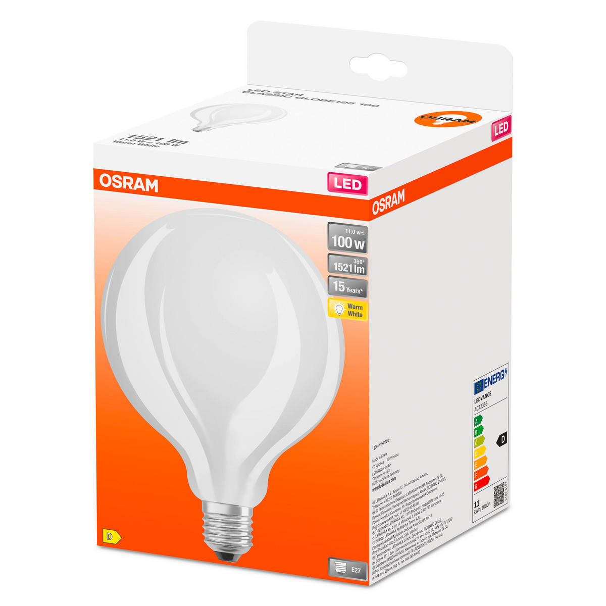 LED-LEUCHTMITTEL   E27 11 W 1521 lm  - Weiß, Basics, Glas (12,4/16,8cm) - Osram