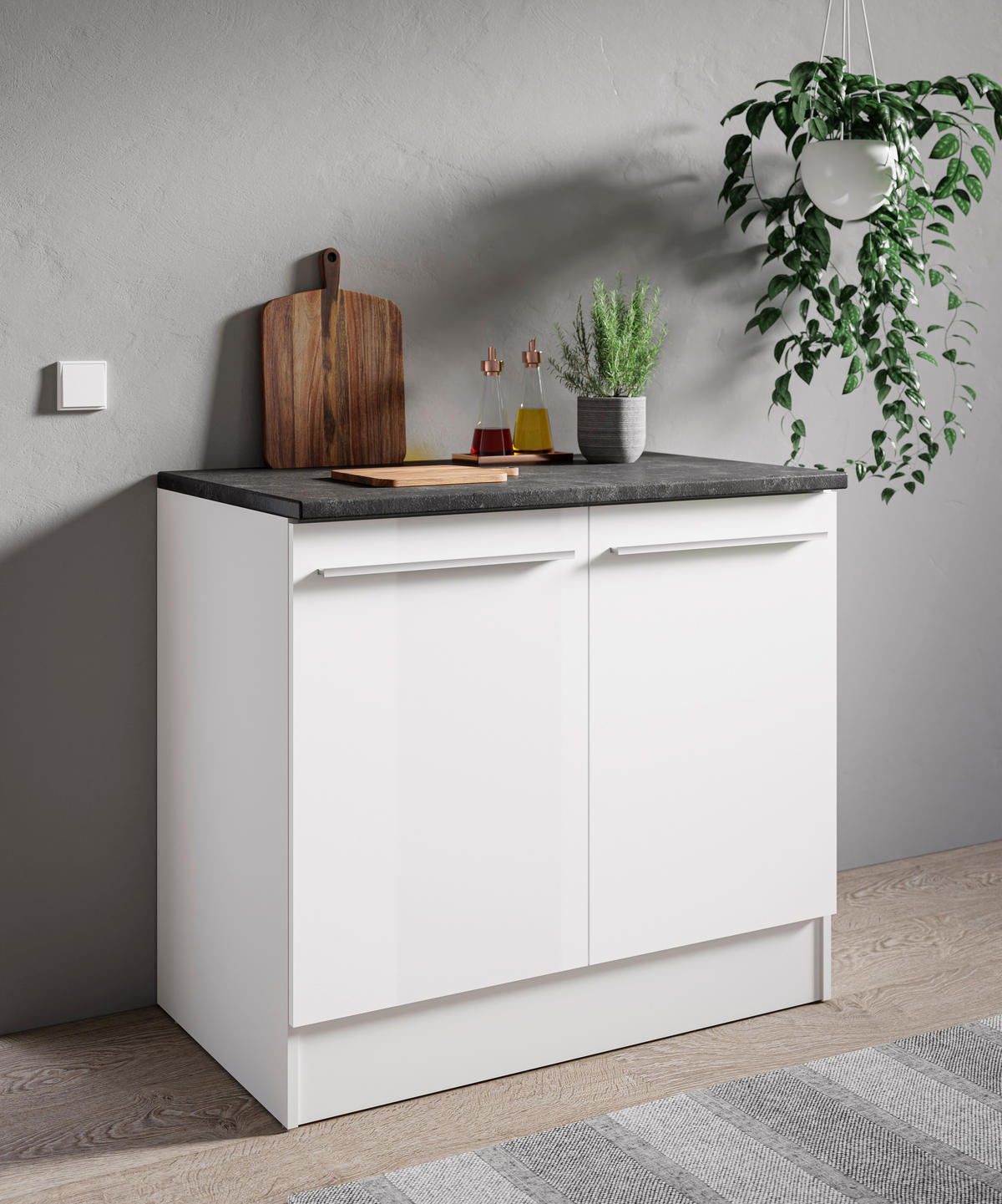 SPÜLENUNTERSCHRANK 100/90/60 cm  in Weiß, Weiß Hochglanz  - Weiß Hochglanz/Silberfarben, Design, Holzwerkstoff/Kunststoff (100/90/60cm) - MID.YOU