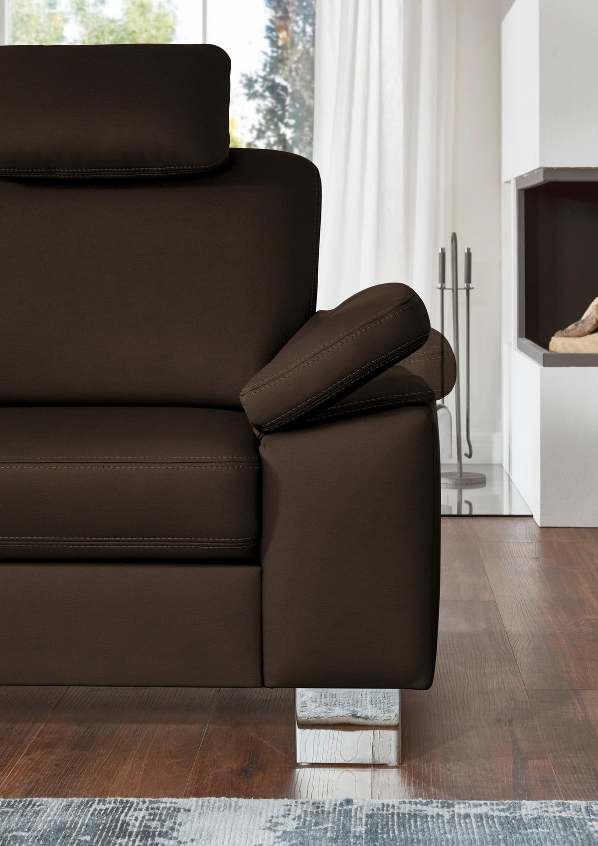 ECKSOFA  in Echtleder Dunkelbraun  235/248 cm  - Dunkelbraun/Alufarben, Design, Leder/Metall (235/248cm) - Beldomo Premium