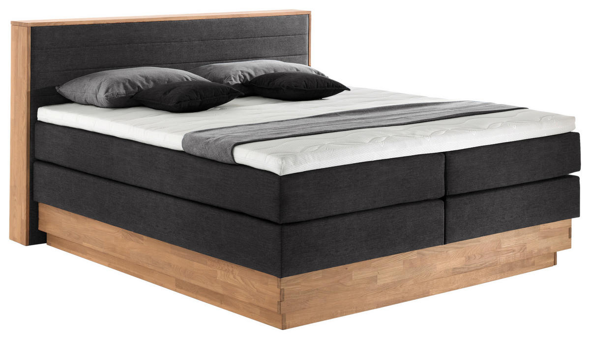 BOXSPRINGBETT 180/200 cm,  in Eichefarben, Dunkelgrau, Matratze, gepolstertes Kopfteil, Bettkasten, Topper, H2 = mittel, H4 = sehr fest  - Eichefarben/Dunkelgrau, MODERN, Holz/Kunststoff (180/200cm) - MID.YOU