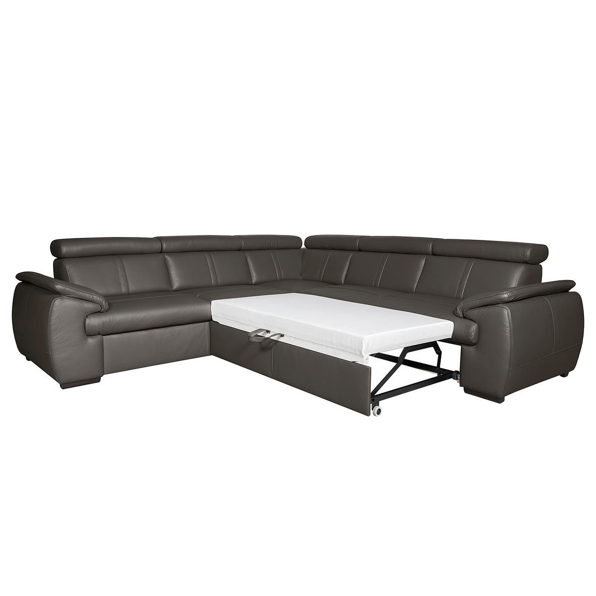 ECKSOFA  in Echtleder Dunkelbraun  - Dunkelbraun/Schwarz, Design, Leder/Holz (265/265cm) - Livetastic
