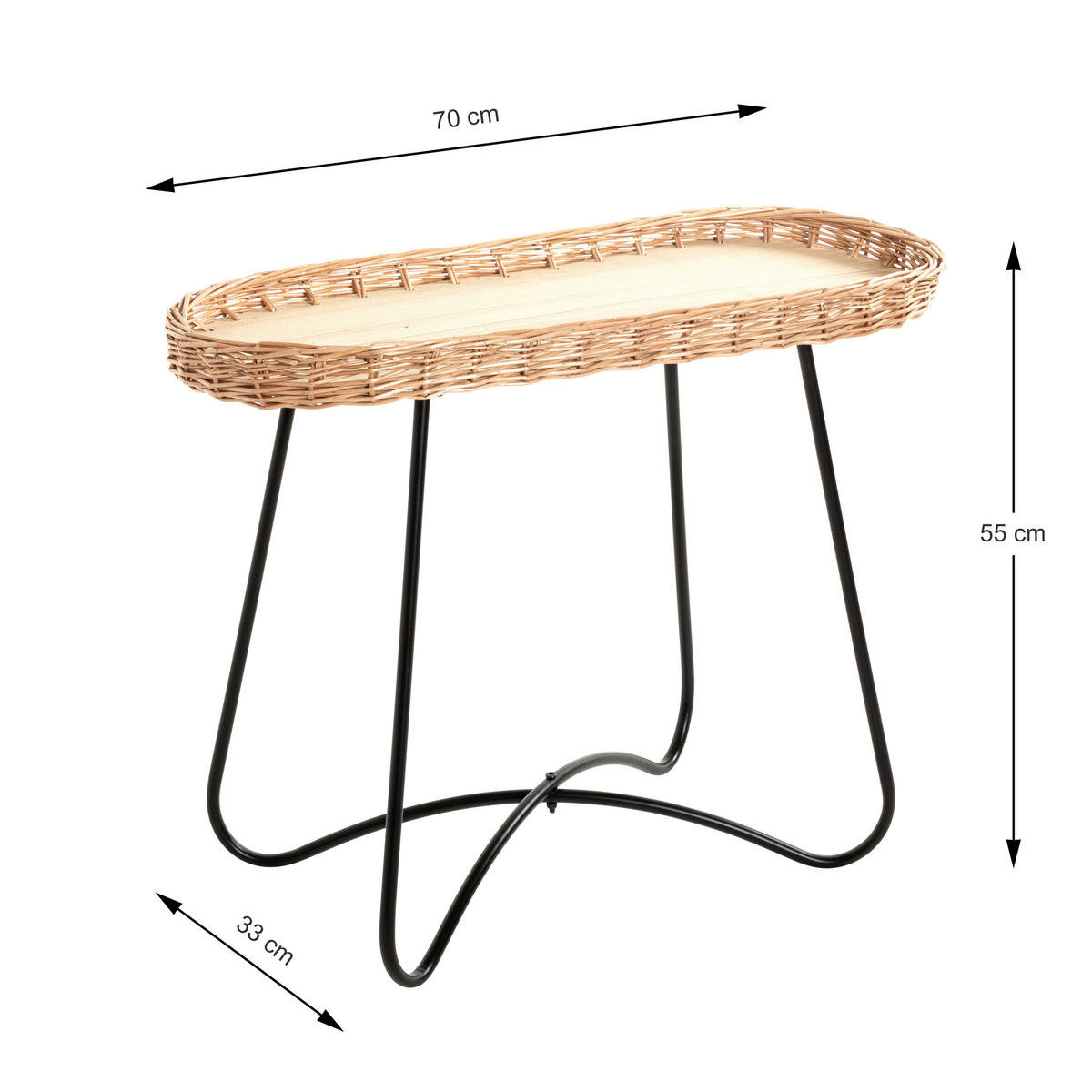 MIZICA, naravne barve, črna  - črna/naravne barve, Basics, kovina/leseni material (70/30/55cm) - MID.YOU