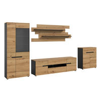 OBÝVACIA STENA dub artisan - čierna/dub artisan, Design, kompozitné drevo/plast (375/190/44cm) - Livetastic