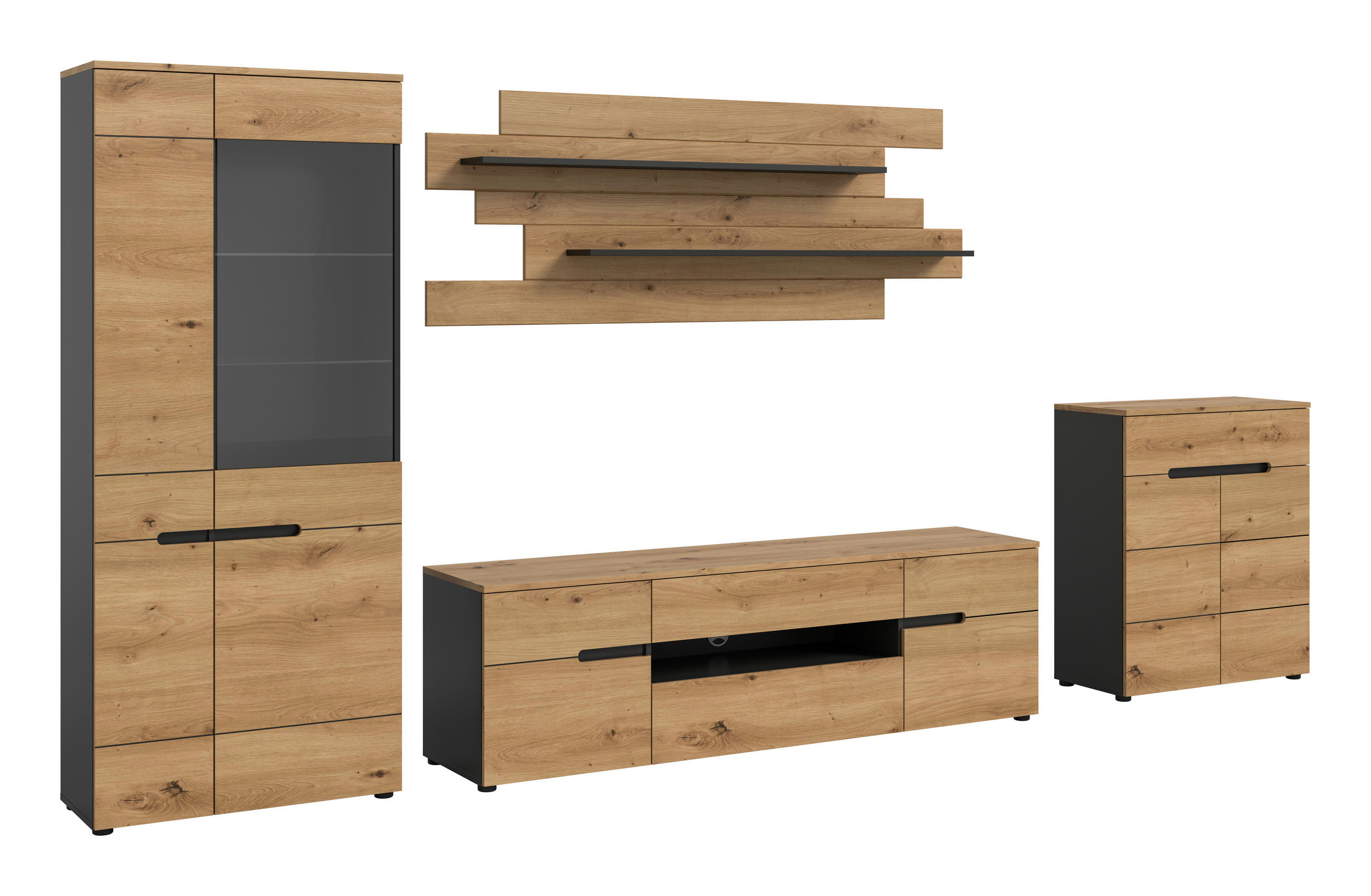 Set Mobilă Living, 4 piese, stejar Artisan, 375/190/44 cm