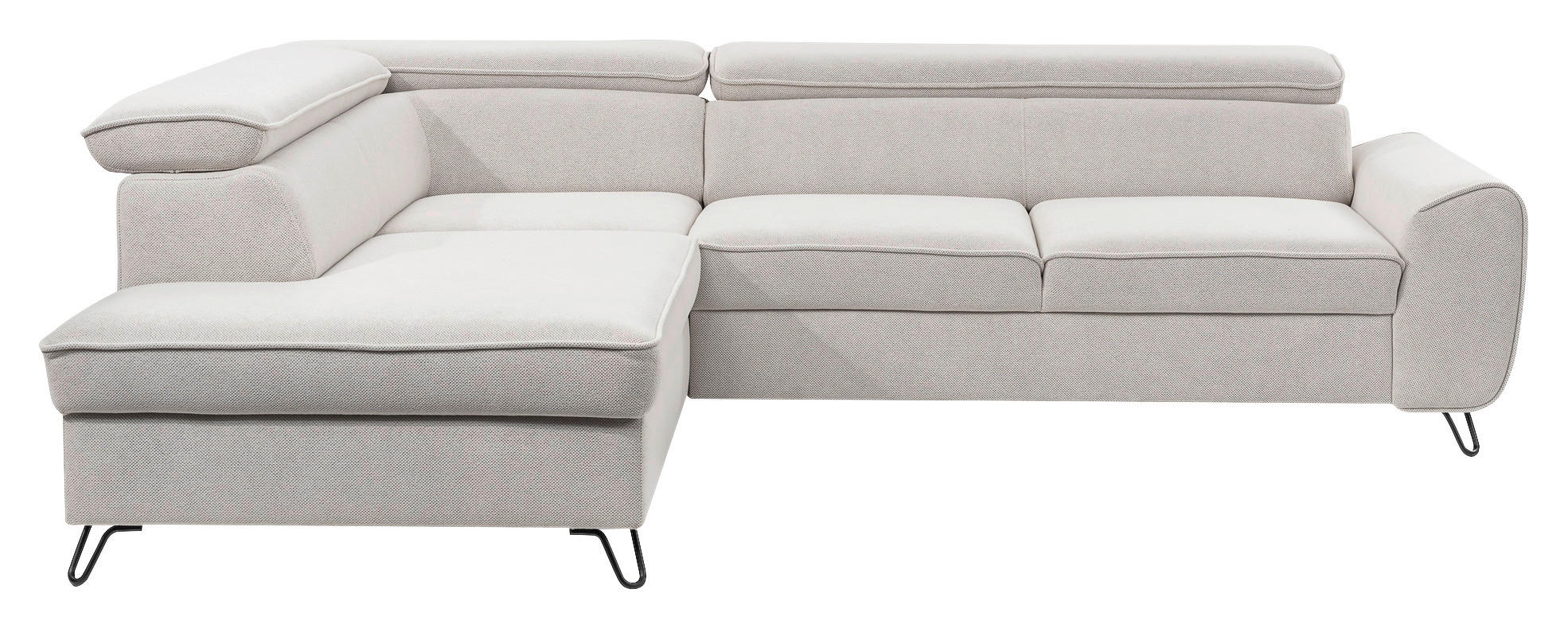 ECKSOFA inkl. Funktion Idylla Weiß Flachgewebe  inkl. Bettkasten, Schlaffunktion, Rücken echt, Kopfstütze  - Schwarz/Weiß, Design, Textil/Metall (200/250cm) - Stylife