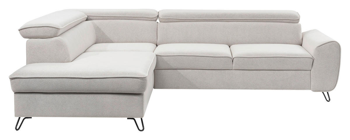 ECKSOFA inkl. Funktion Idylla Weiß Flachgewebe  inkl. Bettkasten, Schlaffunktion, Rücken echt, Kopfstütze  - Schwarz/Weiß, Design, Textil/Metall (200/250cm) - Stylife