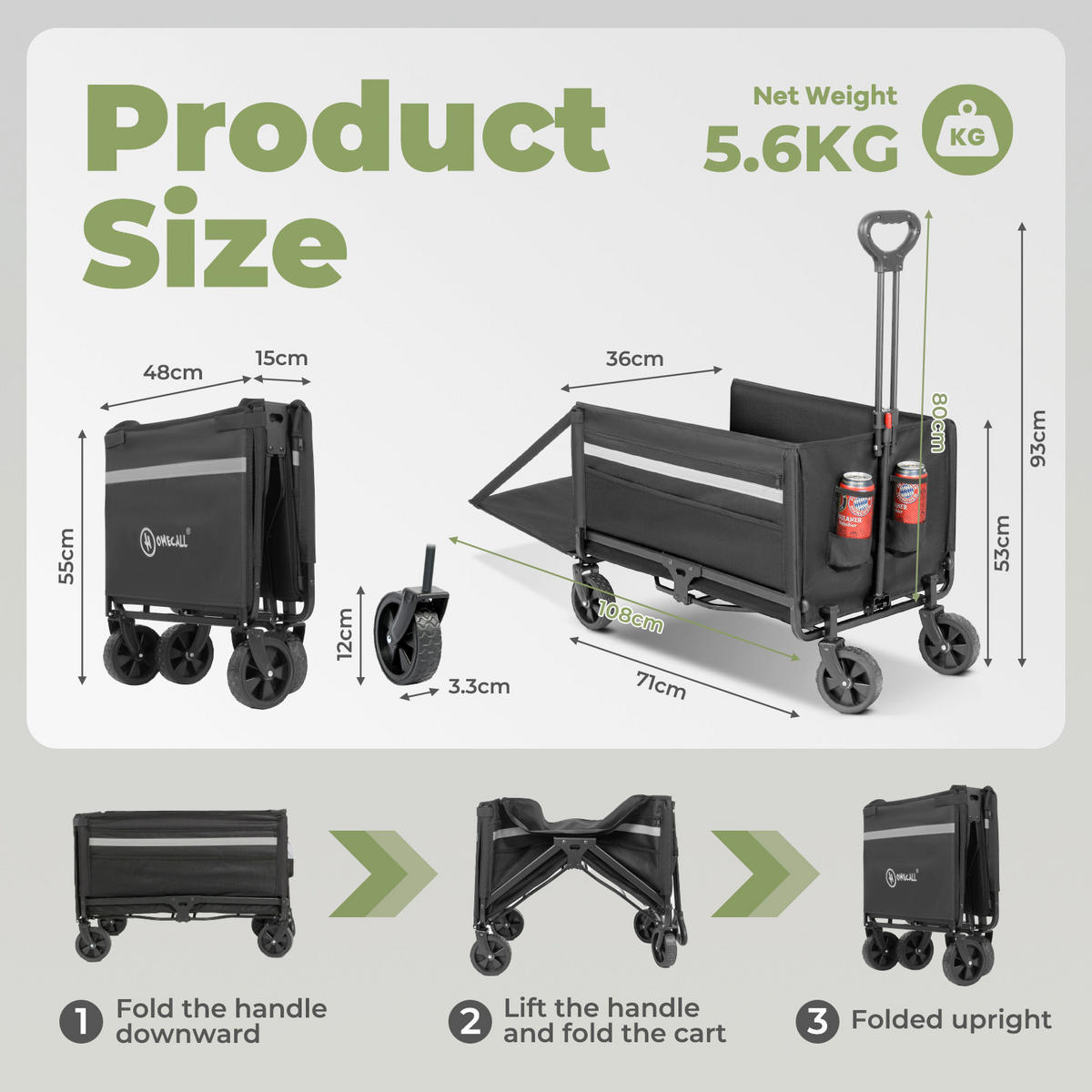BOLLERWAGEN    - Schwarz, Basics, Textil/Metall (71/48/93cm) - Modante