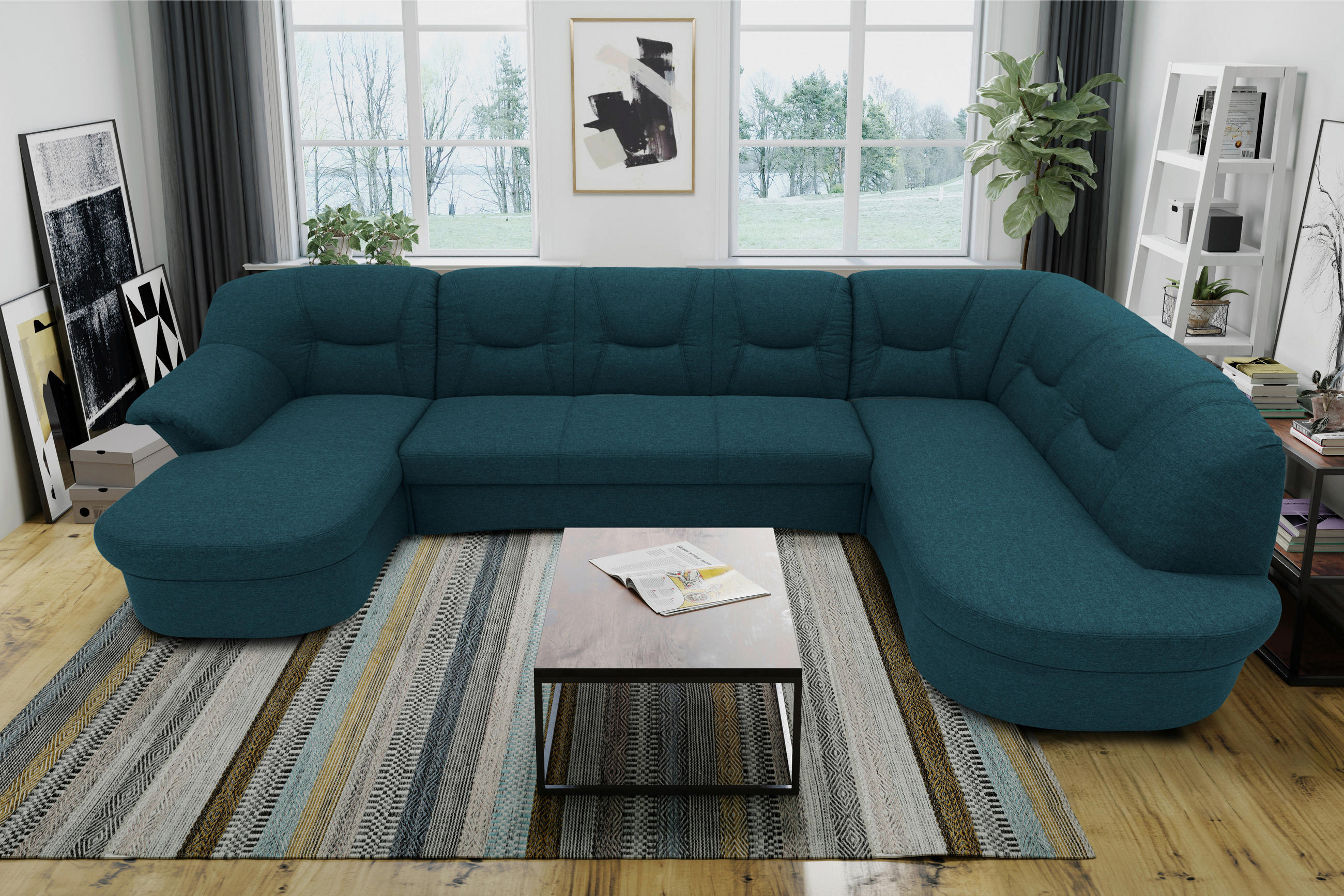 WOHNLANDSCHAFT Dunkelblau Mikrofaser  - Schwarz/Dunkelblau, KONVENTIONELL, Kunststoff/Textil (146/295/180cm) - MID.YOU