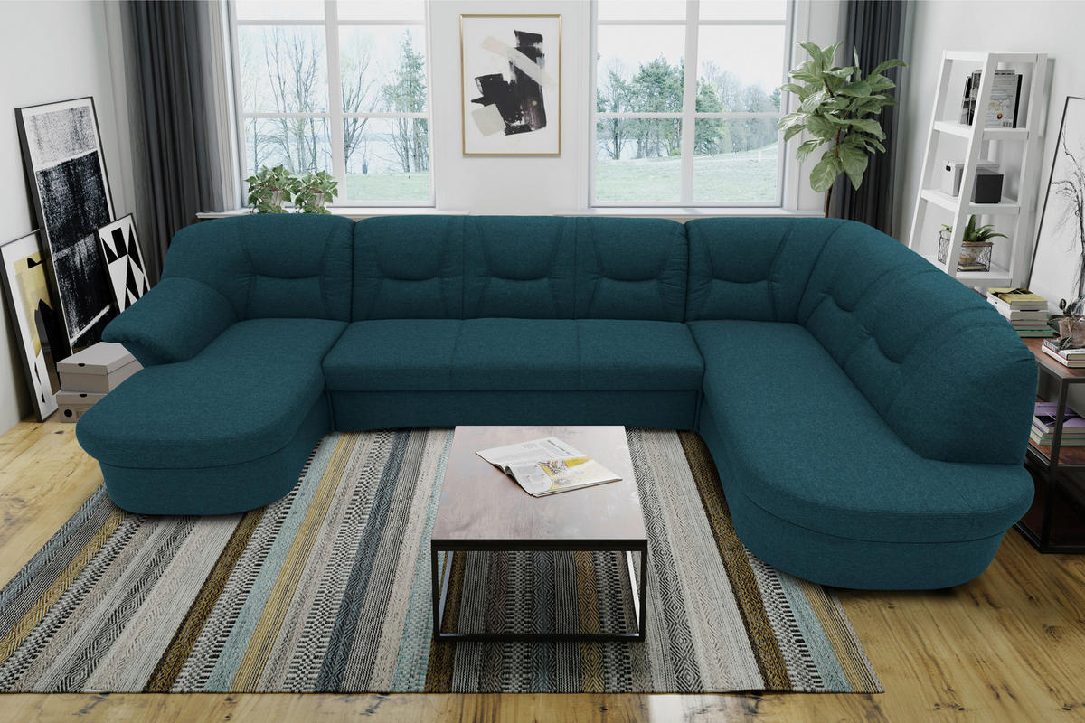 WOHNLANDSCHAFT Dunkelblau Mikrofaser  - Schwarz/Dunkelblau, KONVENTIONELL, Kunststoff/Textil (146/295/180cm) - MID.YOU