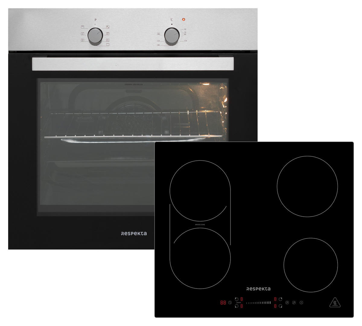 BACKOFENSET ASET1206600I  - Edelstahlfarben/Schwarz, Trend, Glas/Metall (59,5/55,5/56,5cm) - Respekta