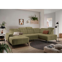 WOHNLANDSCHAFT SANO Olivgrün Cord  - Schwarz/Olivgrün, MODERN, Textil/Metall (180/337/200cm) - Livetastic
