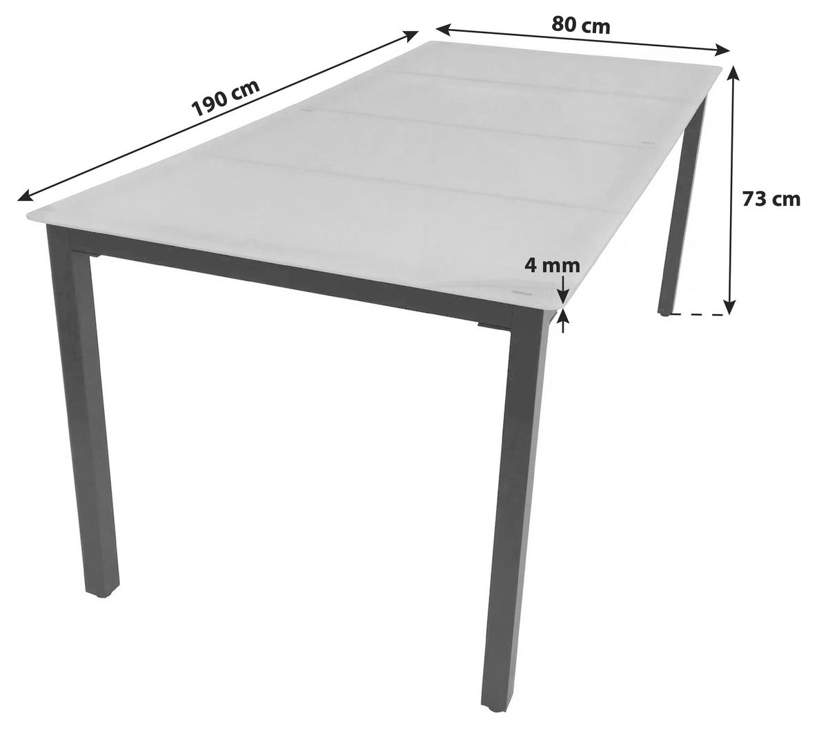 GARTENTISCH 190/80/73 cm Metall, Glas rechteckig  - Schwarz, Basics, Glas/Metall (190/80/73cm) - Gardenson