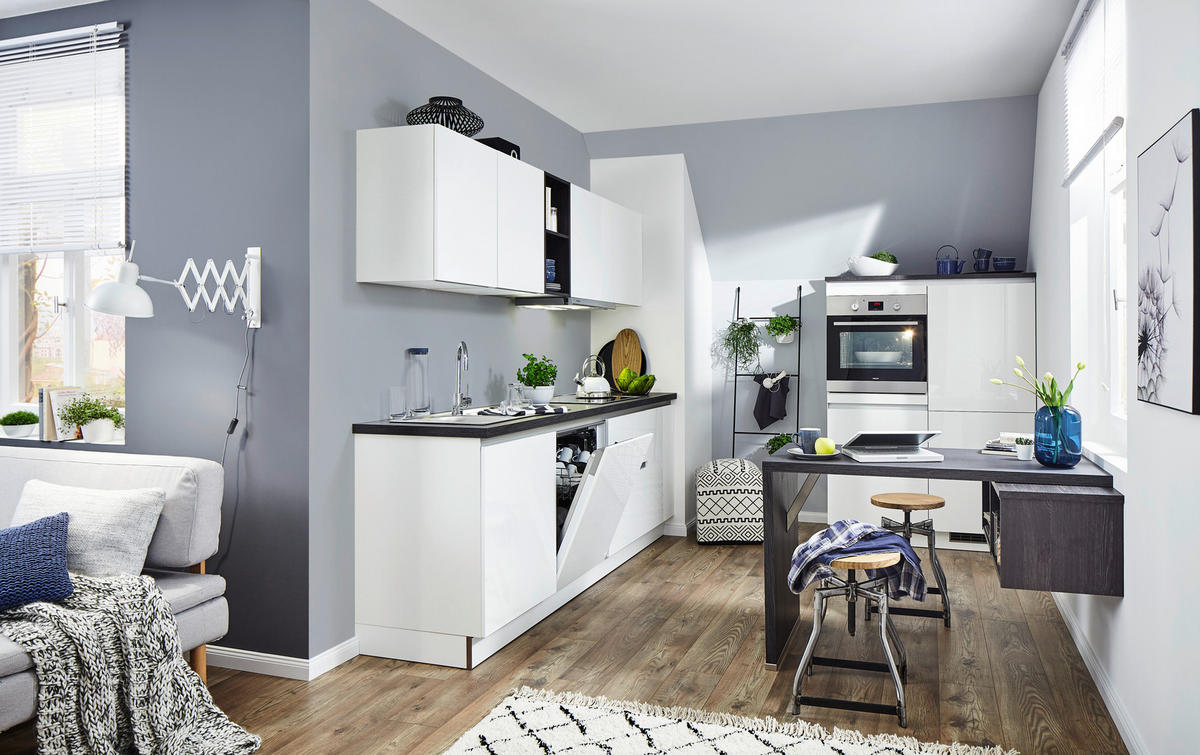 BUCĂTĂRIE FĂRĂ ELECTROCASNICE  - alb, Design, material pe bază de lemn (230/120cm) - Welnova