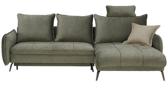 ECKSOFA in Flachgewebe Olivgrün  - Schwarz/Olivgrün, Design, Textil/Metall (273/180cm) - Hom`in