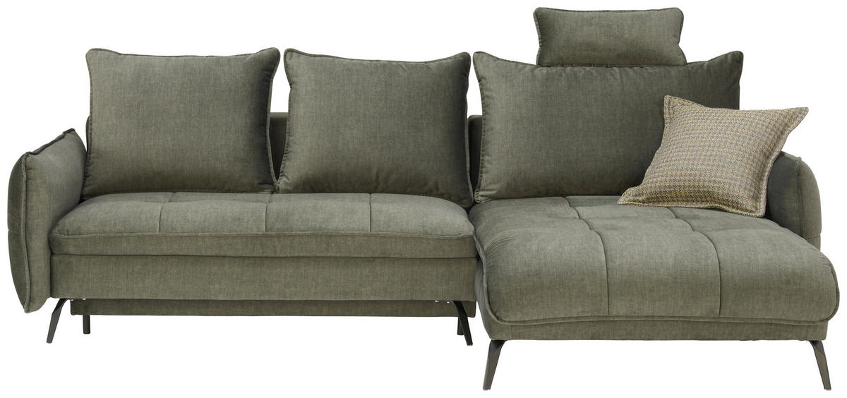 ECKSOFA in Flachgewebe Olivgrün  - Schwarz/Olivgrün, Design, Textil/Metall (273/180cm) - Hom`in