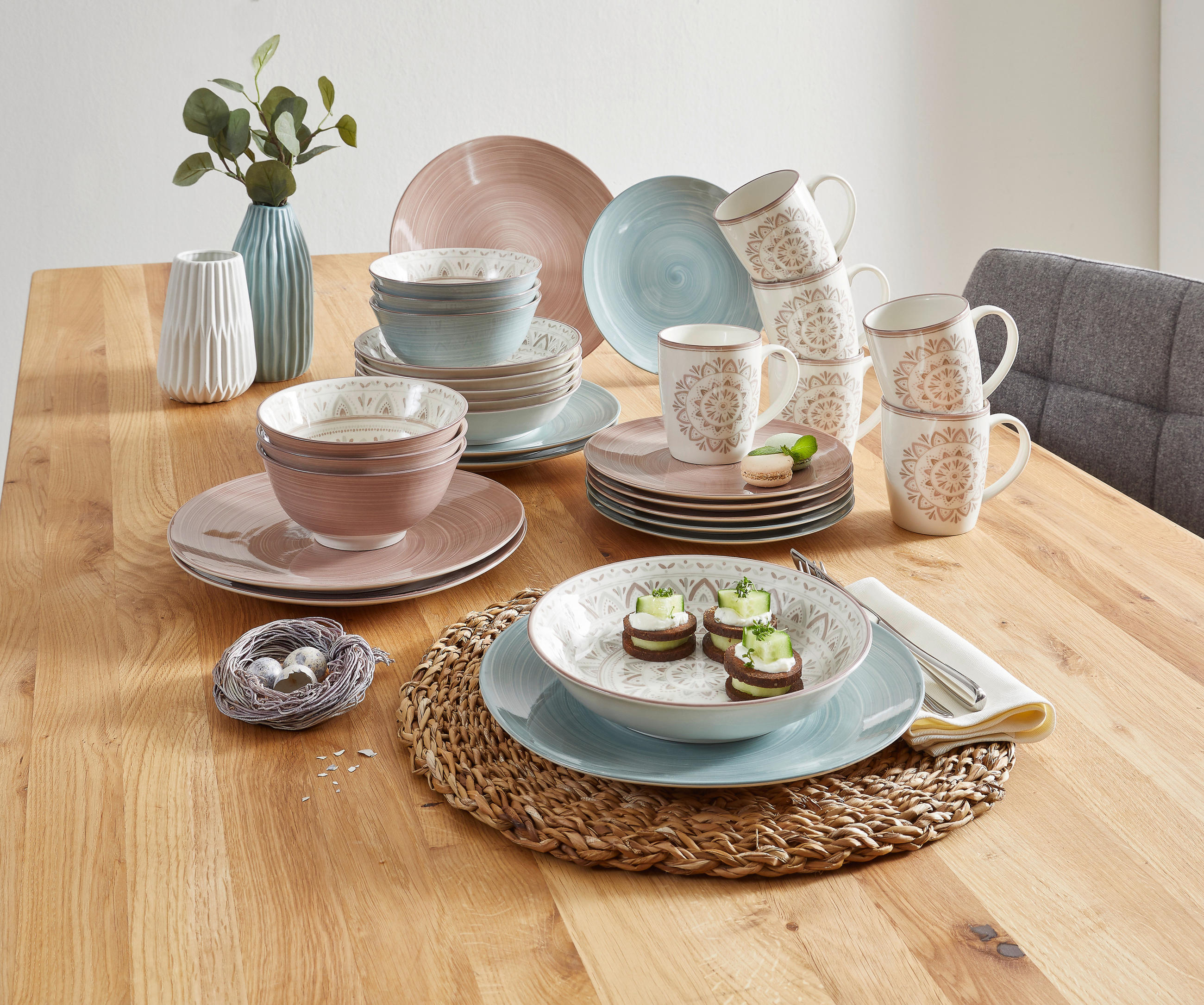 KOMBINOVANÁ SOUPRAVA, 30dílné, porcelán - šedá/hnědá, Konvenční, keramika - Ritzenhoff Breker