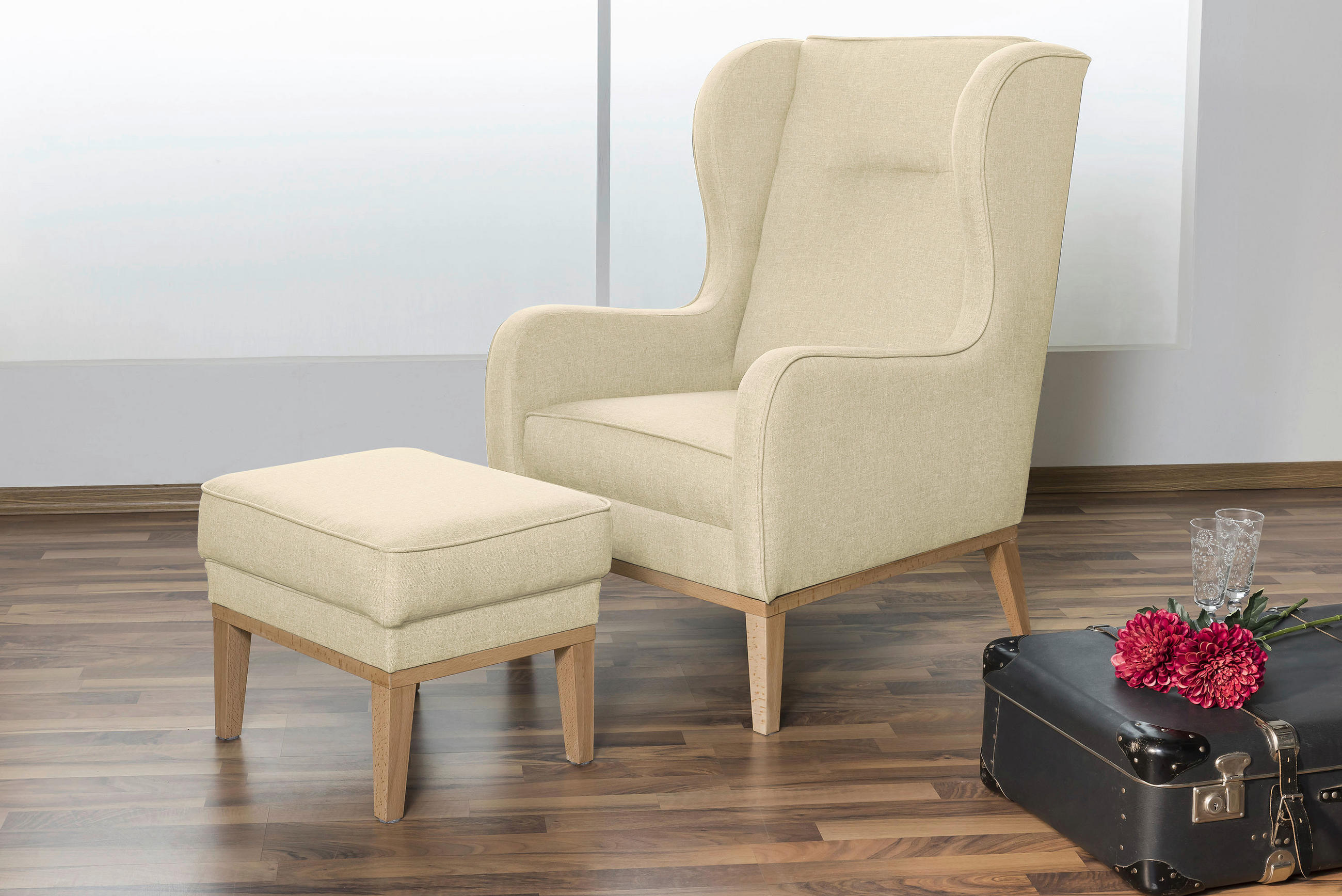 OHRENSESSEL Flachgewebe Beige  - Beige/Naturfarben, KONVENTIONELL, Holz/Textil (66/104/78cm) - Max Winzer
