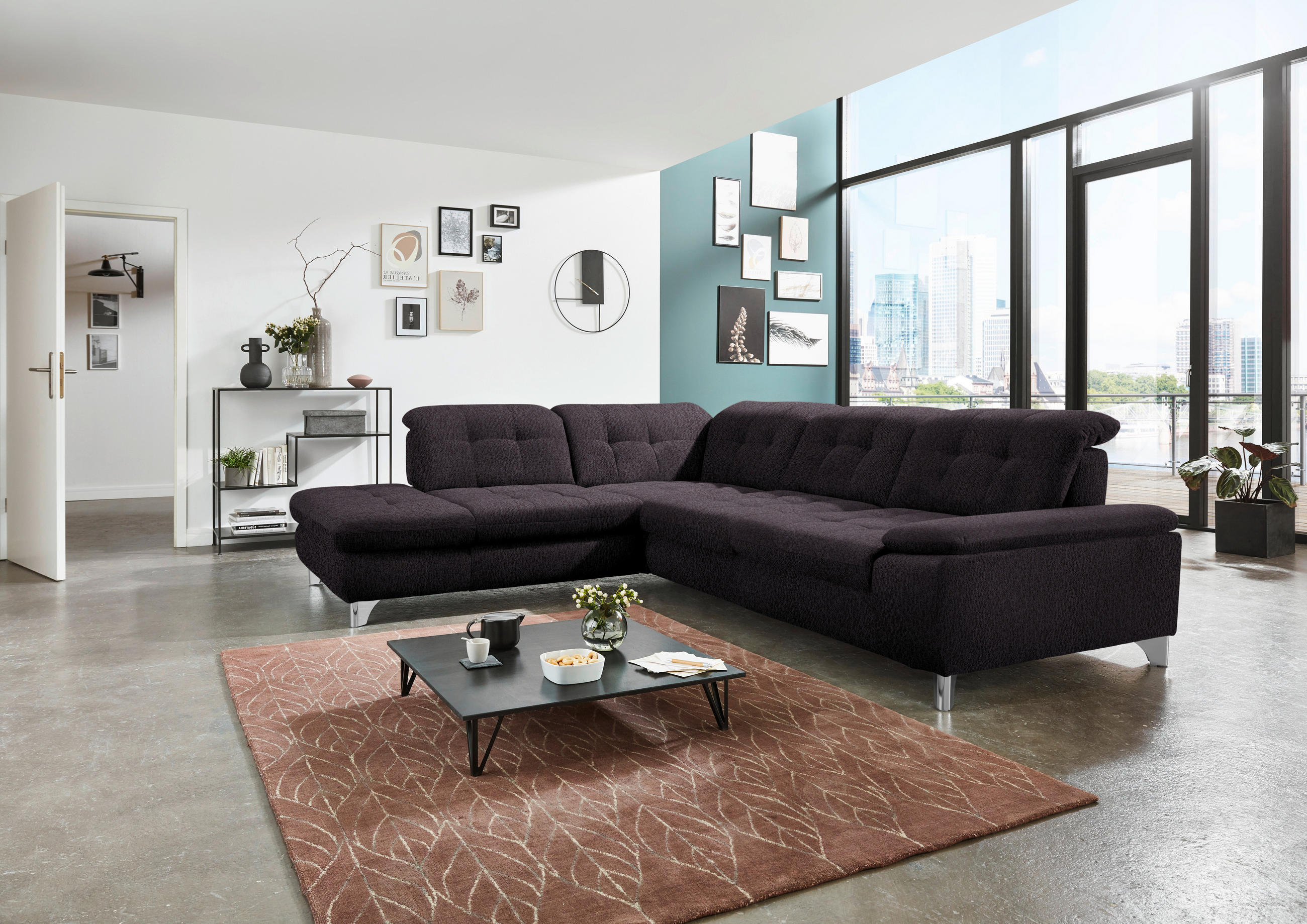 ECKSOFA in Chenille Schwarz  - Chromfarben/Schwarz, Design, Textil/Metall (260/310cm) - Beldomo Speed