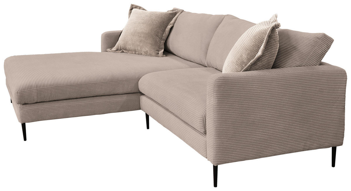 SEDEŽNA GARNITURA, rebrasti žamet svetlo rjava  - svetlo rjava/črna, Design, kovina/tekstil (193/268cm) - P & B