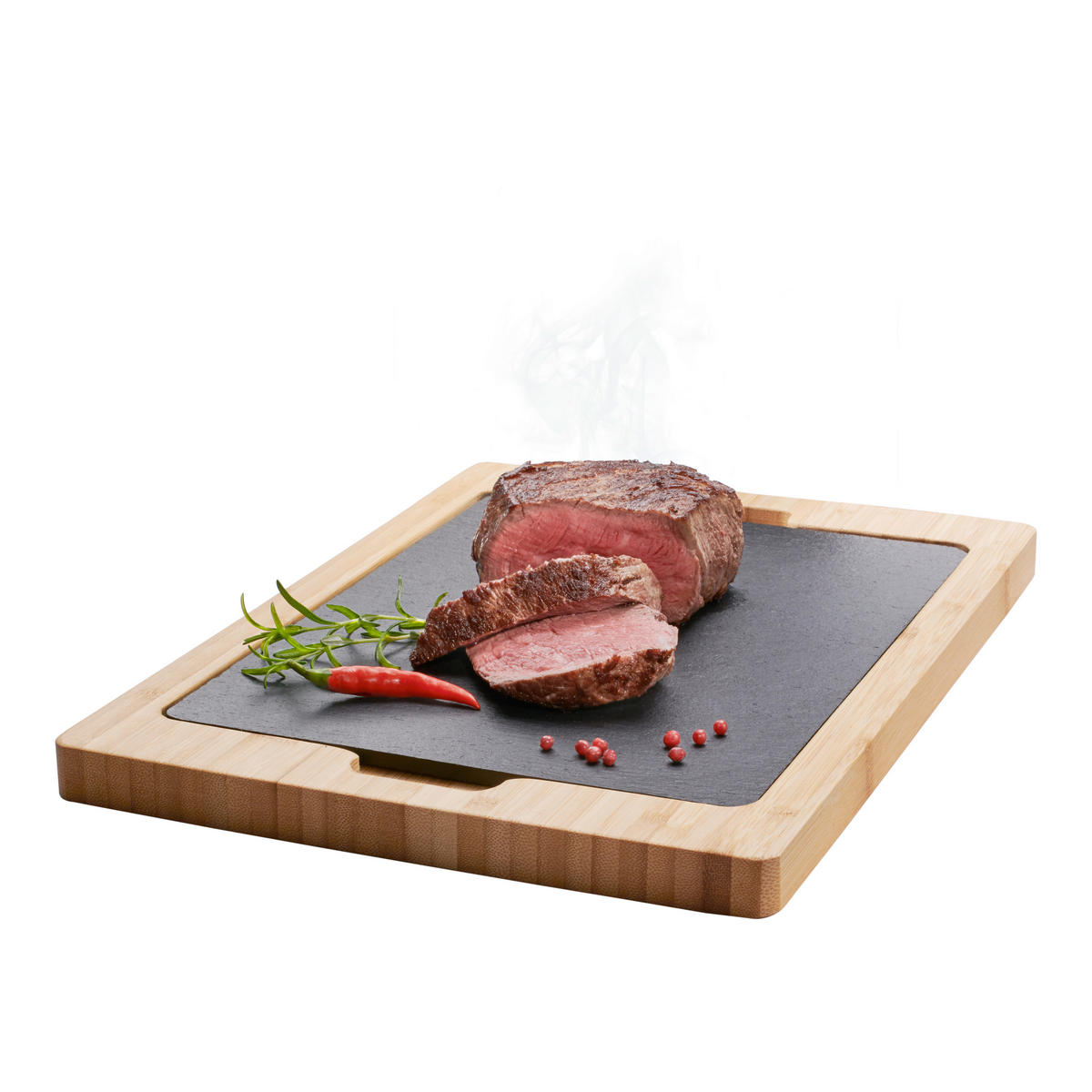 SCHNEIDEBRETT Holz, Stein Bambus  - Anthrazit/Naturfarben, Basics, Holz/Stein (34.8/24/5.5cm) - CHEF CUISINE
